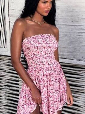 garage pink dress Garage Shocking Pink Ruched Bust Slip Dress P/S Sleeveless Tie Rayon
